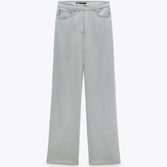 NWT Zara High waisted pants with‎ five pockets. Wide leg. Front zip, metal hook - Picture 3 of 8
